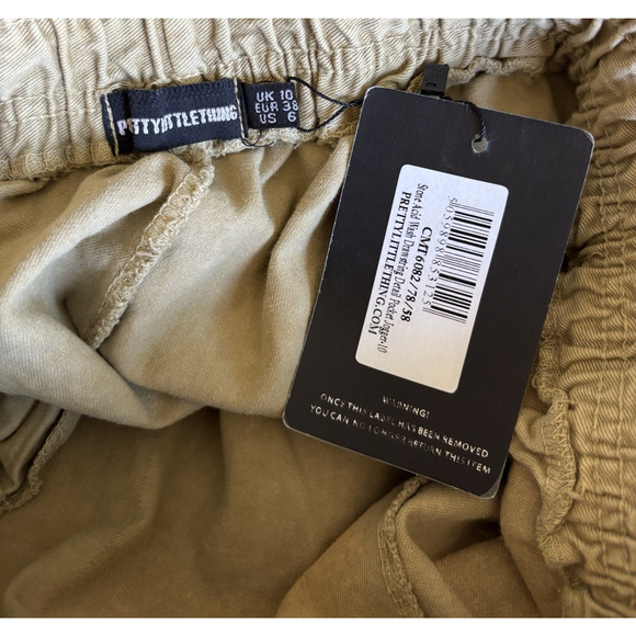 Pretty Little Thing Pants 6 Cargo Tapered Pockets Green Elastic Waist Boho - Picture 9 of 13